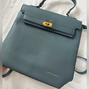 New Enrico Coveri Slate Blue Leather Backpack Italian Designer Elegance Italy